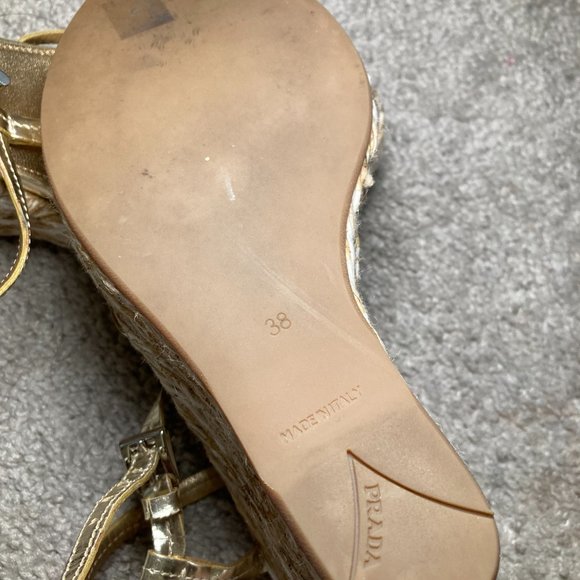 Prada Gold Metallic Rope Wedge Sandals - Size 38 - Picture 4 of 4